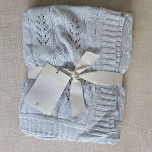 NWT Elegant Baby Pale Blue Cable Knit Cashmere Blend Blanket